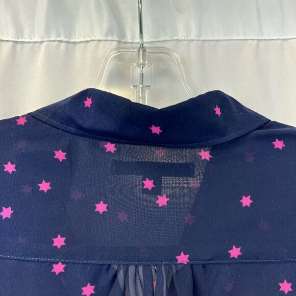 Uniqlo Womens Button Front Shirt Multicolor Stars Print Long Sleeve Sheer S - Picture 2 of 10
